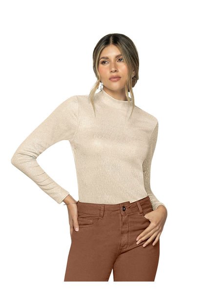 Camiseta Manga Larga En Tela Con Brillo F6986 Dorado