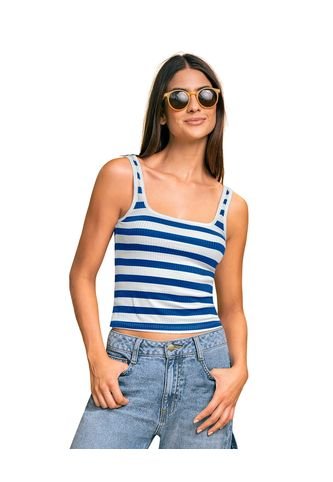 Camiseta Manga Sisa En Tejido Acanalado Stretch J2892 Rayas Azul Leonisa