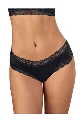 Panty Hípster Tiro Medio En Tela Lisa Y Encaje 092044 Negro