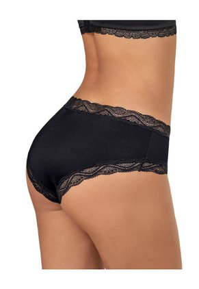 Panty Hípster Tiro Medio En Tela Lisa Y Encaje 092044 Negro
