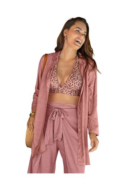 Blusón Playero Manga Larga Con Botones Tipo Carey 193466 Rosa