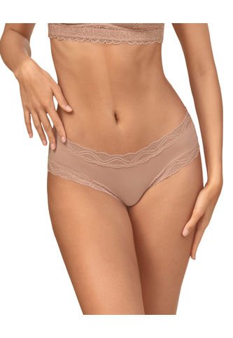 Panty Hípster Tiro Medio En Tela Lisa Y Encaje 092044 Coral Leonisa