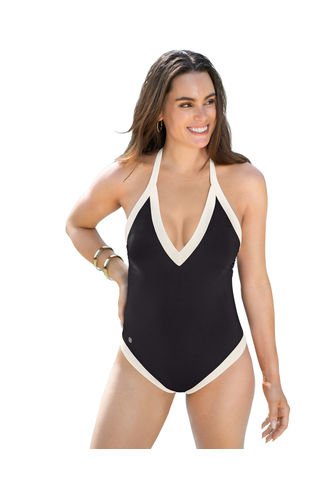 Vestido De Baño Entero Con Franjas En Contraste Y Escote Profundo 19A154 Negro Leonisa
