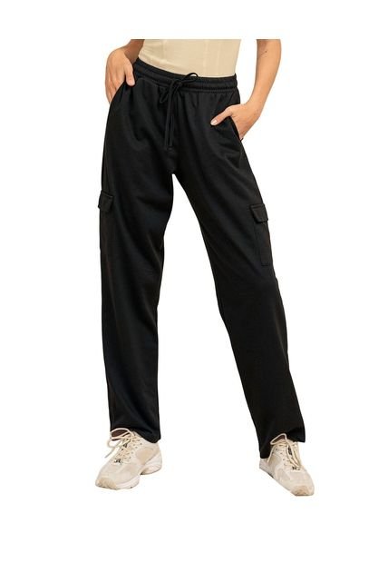 Pantalón Largo Con Elástico En Cintura Y Bolsillos Laterales J2640 Negro