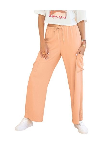 Pantalón Tipo Cargo Con Elástico En Cintura Ajustable J2835 Naranja