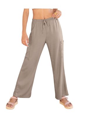 Pantalón Tipo Cargo Con Elástico En Cintura Ajustable J2835 Beige