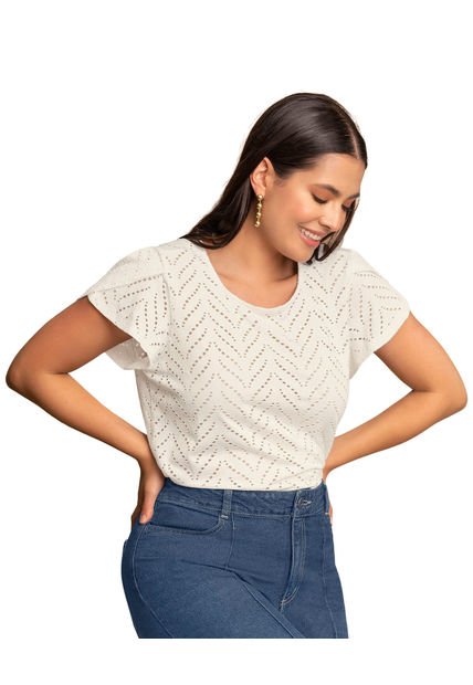 Leonisa Camiseta Manga Corta Con Detalles En Ojalillo F6212S Crudo