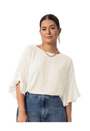 Blusa Manga Corta Con Boleros Y Cuello Alto F6627 Marfil