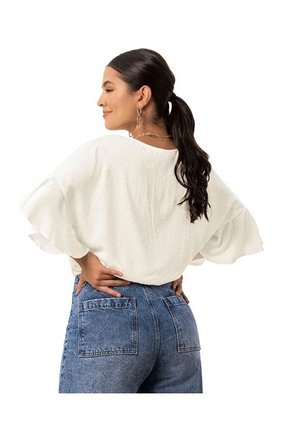 Blusa Manga Corta Con Boleros Y Cuello Alto F6627 Marfil