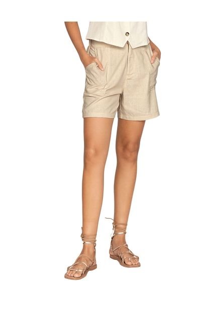 Leonisa Bermuda De Tiro Alto Con Perilla Y Bolsillos Frontales Funcionales F6931 Beige