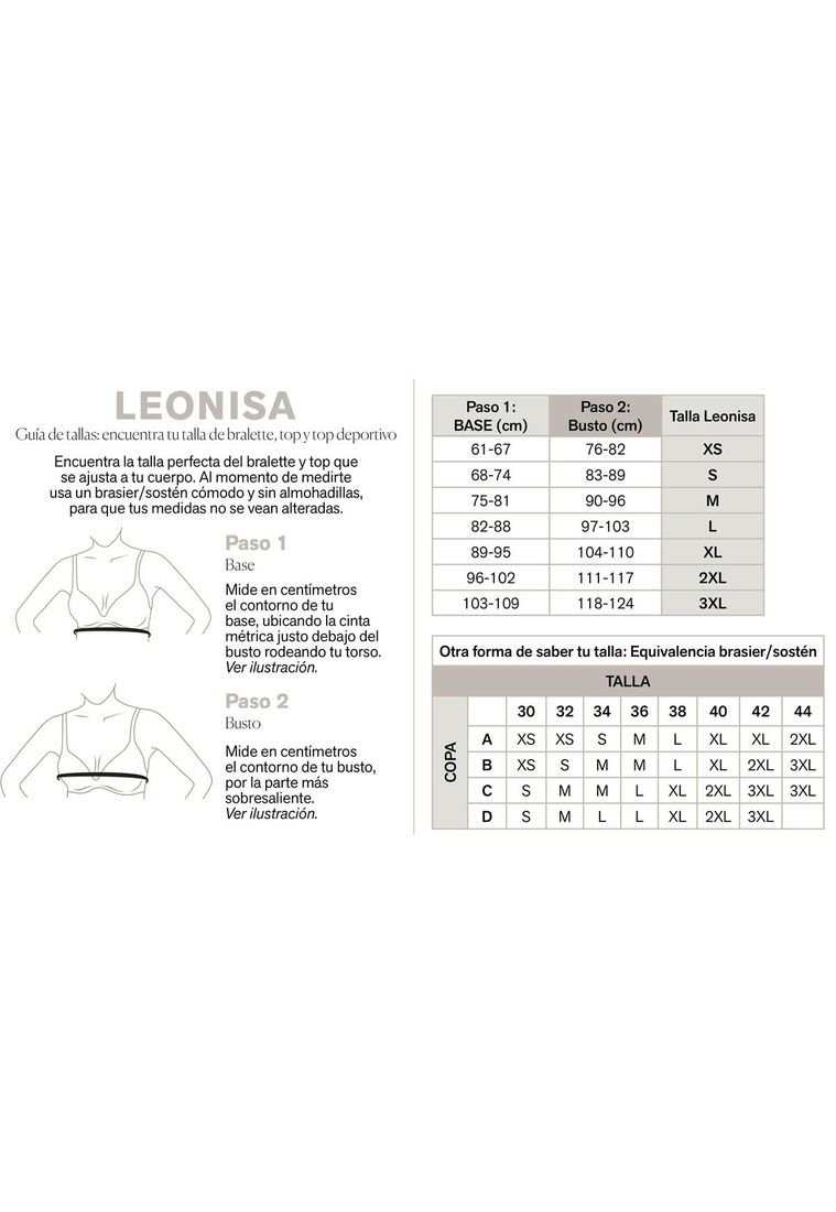 talla brasier leonisa