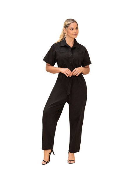 Enterizo Largo Con Perilla Funcional Y Tira Para Anudar En Cintura F6826 Negro