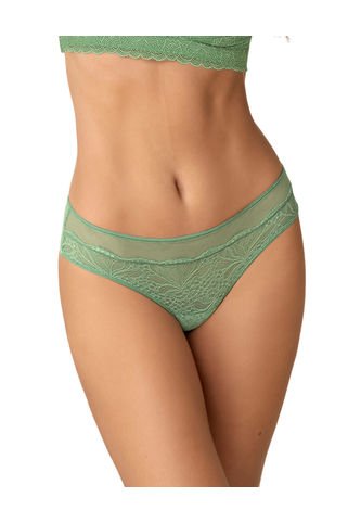 Panty Cachetero Semidescaderado En Encaje Y Tul Con Refuerzo En Algodón 012964 Verde Leonisa
