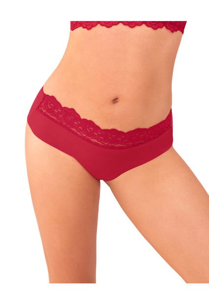 Panty Cachetero En Tela Ultraliviana Con Encaje 012967 Rojo