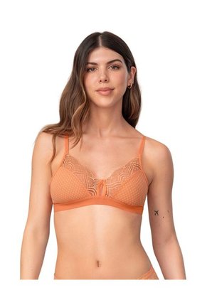 Bralette Triangular En Encaje Y Tul Con Detalle De Ojal En Escote 091025 Naranja