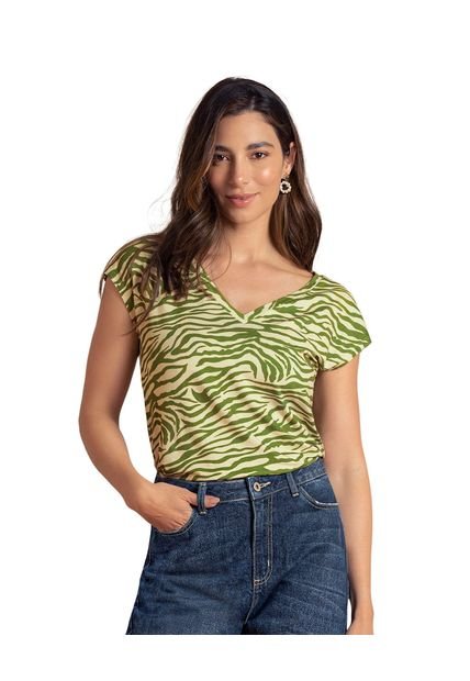 Camiseta Manga Corta Con Cuello En V Para Mujer F6275 Animal-print
