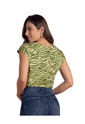 Camiseta Manga Corta Con Cuello En V Para Mujer F6275 Animal-print