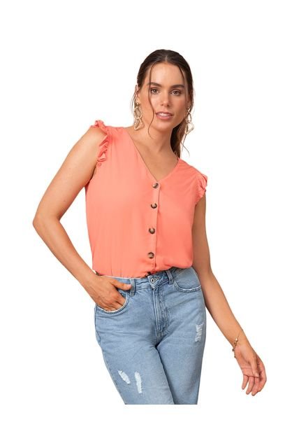 Blusa Manga Sisa Con Perilla Funcional Y Detalle De Bolero En Hombros F6655 Mandarina