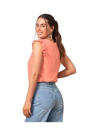 Blusa Manga Sisa Con Perilla Funcional Y Detalle De Bolero En Hombros F6655 Mandarina