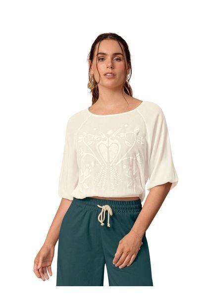 Blusa Manga 3/4 Con Elásticos En Mangas Y Cintura F6833 Crudo
