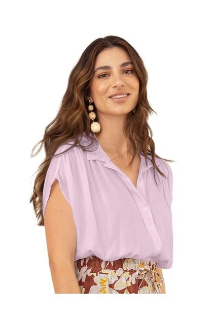 Blusa Manga Sisa Con Cuello Camisero Y Perilla Funcional F6880 Lila