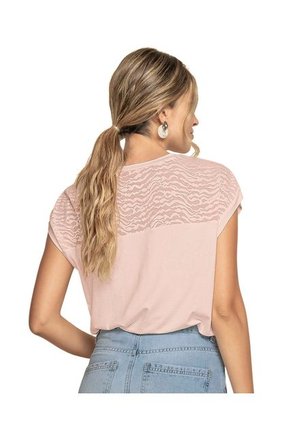 Camiseta Manga Corta Con Cuello Redondo Y Encaje En Parte Superior F6902 Palo Rosa