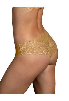 Panty Cachetero Descaderado En Encaje Y Tela Lisa Leonisa Dorado