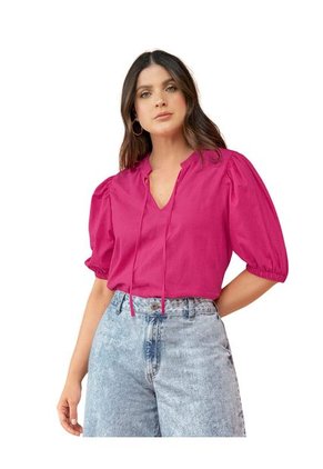 Camisa Con Cuello En V Con Cordón Para Amarrar F6926 Rosa