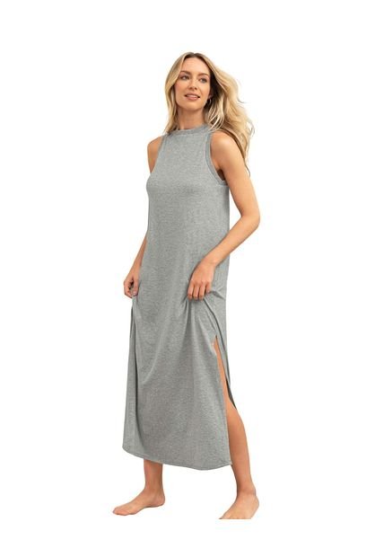 Vestido Largo Manga Sisa Con Aberturas Laterales FP847 Gris