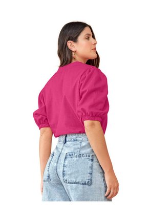 Camisa Con Cuello En V Con Cordón Para Amarrar F6926 Rosa