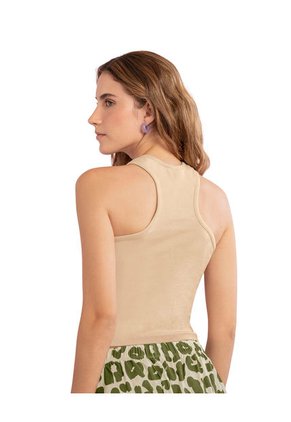 Camiseta Básica Crop Top Con Cuello Redondo J2601S Beige