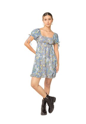 Vestido Corto Con Escote Cuadrado Y Manga Bombacha J2846 Multicolor