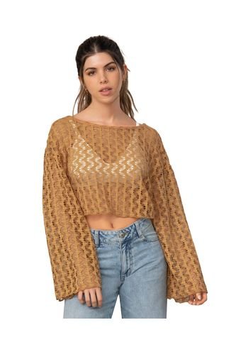 Camiseta Crop Manga Larga Con Transparencias J2884 Rojo Leonisa