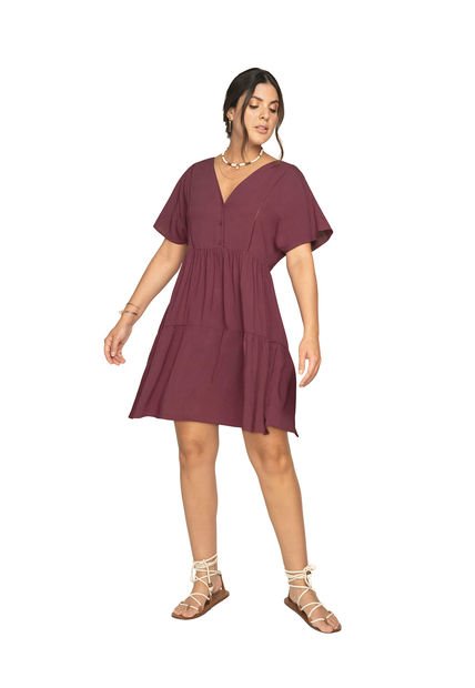 Vestido Corto Con Boleros Y Perilla Funcional F6799 Morado