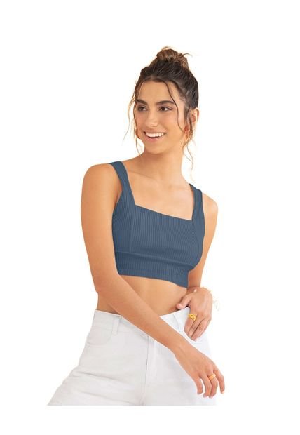 Camiseta Crop Top Con Escote Cuadrado Y Tiras Anchas J2831 Azul
