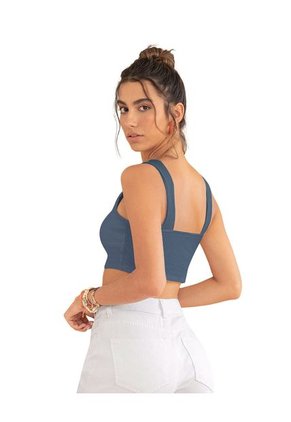 Camiseta Crop Top Con Escote Cuadrado Y Tiras Anchas J2831 Azul