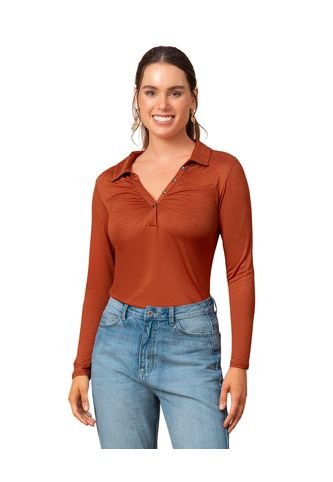 Camiseta Manga Larga Con Cuello Camisero Y Perilla Funcional F6528 Rojo Leonisa