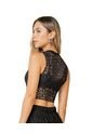 Camiseta Crop Top Cuello Redondo En Encaje J2848 Negro de Leonisa