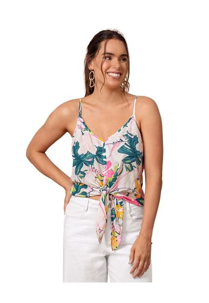 Blusa De Tiritas Con Cuello En V Y Piezas Para Anudar En Delantero F6834 Multicolor