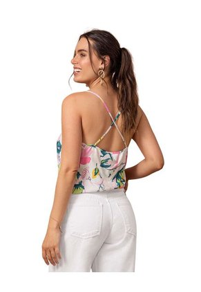 Blusa De Tiritas Con Cuello En V Y Piezas Para Anudar En Delantero F6834 Multicolor