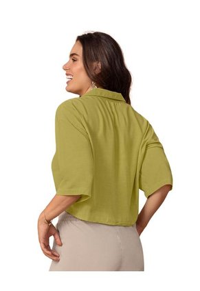 Blusa Manga 3/4 Con Tiras Para Anudar En Cintura Y Escote En V F6839 Verde