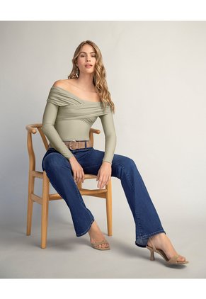 Leonisa Body De Escote Cruzado Tipo Bandeja S67461 Gris