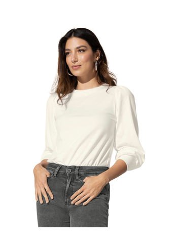 Camiseta Manga Larga Con Volumen Y Recogido En Hombros F7144 Crudo Leonisa