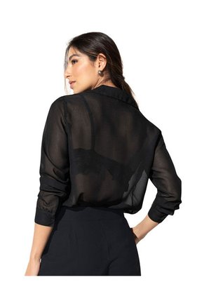 Blusa Manga Larga Elaborada En Tela Con Transparencia F7062 Negro