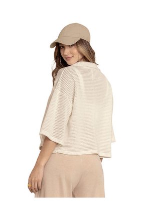 Camisa Manga 3/4 Con Cuello Camisero Sport Y Perilla Funcional J2680 Crudo