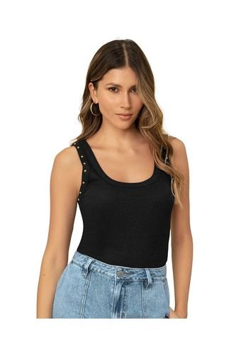 Camiseta Manga Sisa Con Cuello Y Espalda En U F7149 Negro Leonisa
