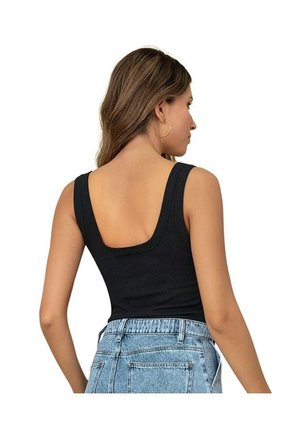 Camiseta Manga Sisa Con Cuello Y Espalda En U F7149 Negro