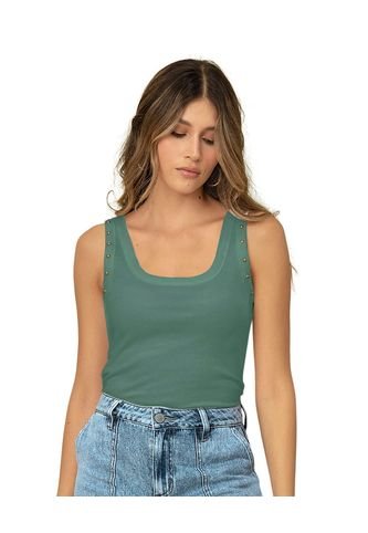 Camiseta Manga Sisa Con Cuello Y Espalda En U F7149 Verde Leonisa