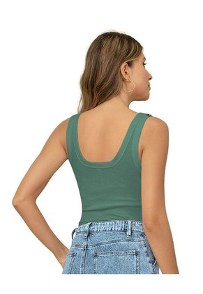 Camiseta Manga Sisa Con Cuello Y Espalda En U F7149 Verde