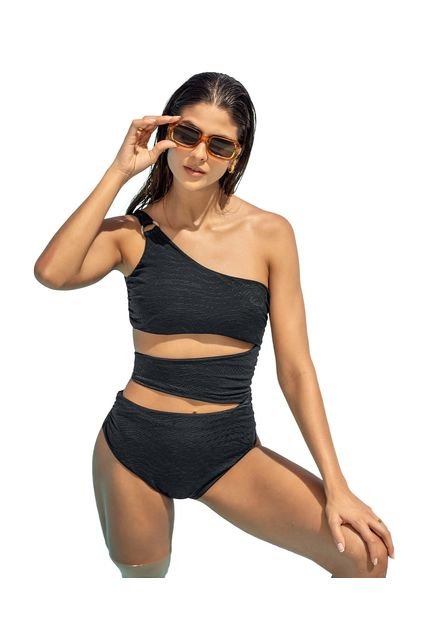 Vestido De Baño Entero Asimétrico Con Textura Con Relieve 19A140N Negro